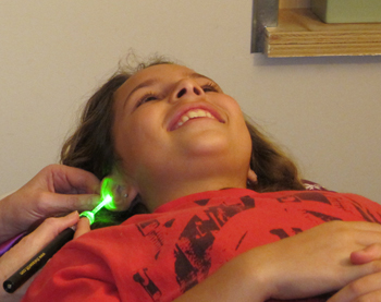 Sarah Kanan Enjoying Laser Acupuncture